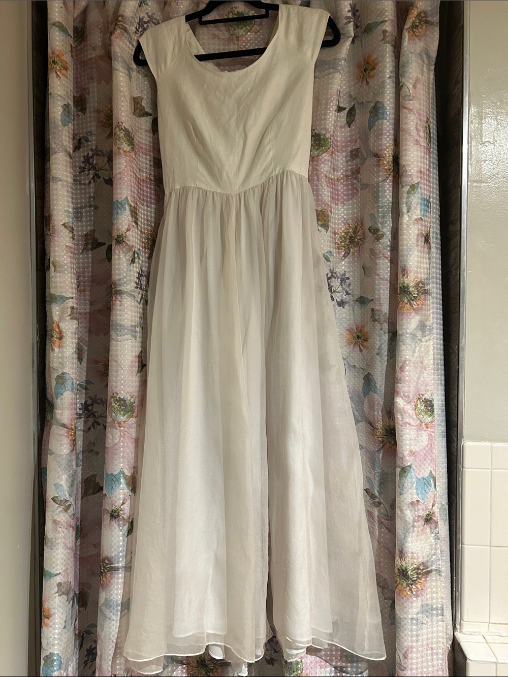 Sleeveless Cream Maxi Dress with Wrap Tie Waist